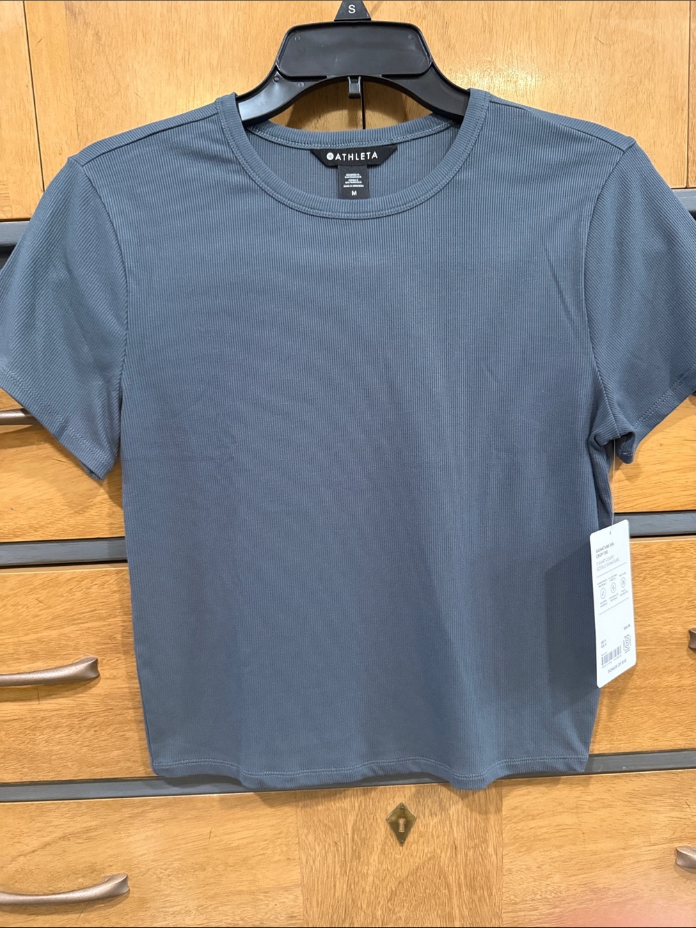 NWT Athleta Short Signature Rib Crew Tee - Slate Blue Gray